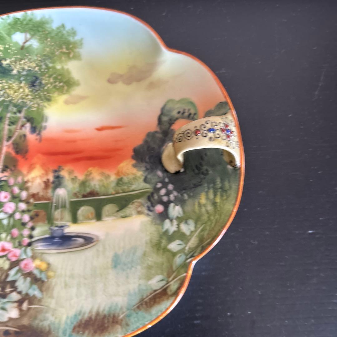 オールドノリタケ　盛り上げ・モールド 風景画