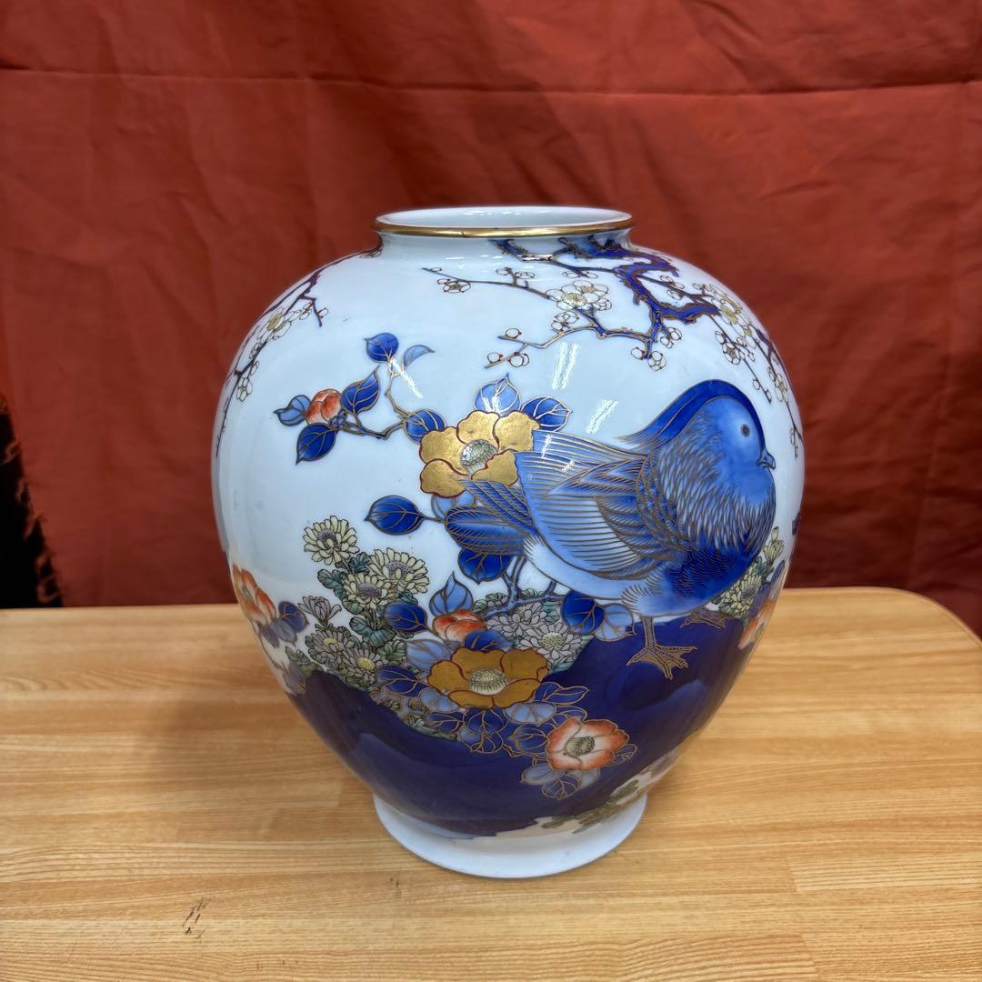 オールド 香蘭社 金彩 花鳥 鴛鴦 おしどり 花瓶