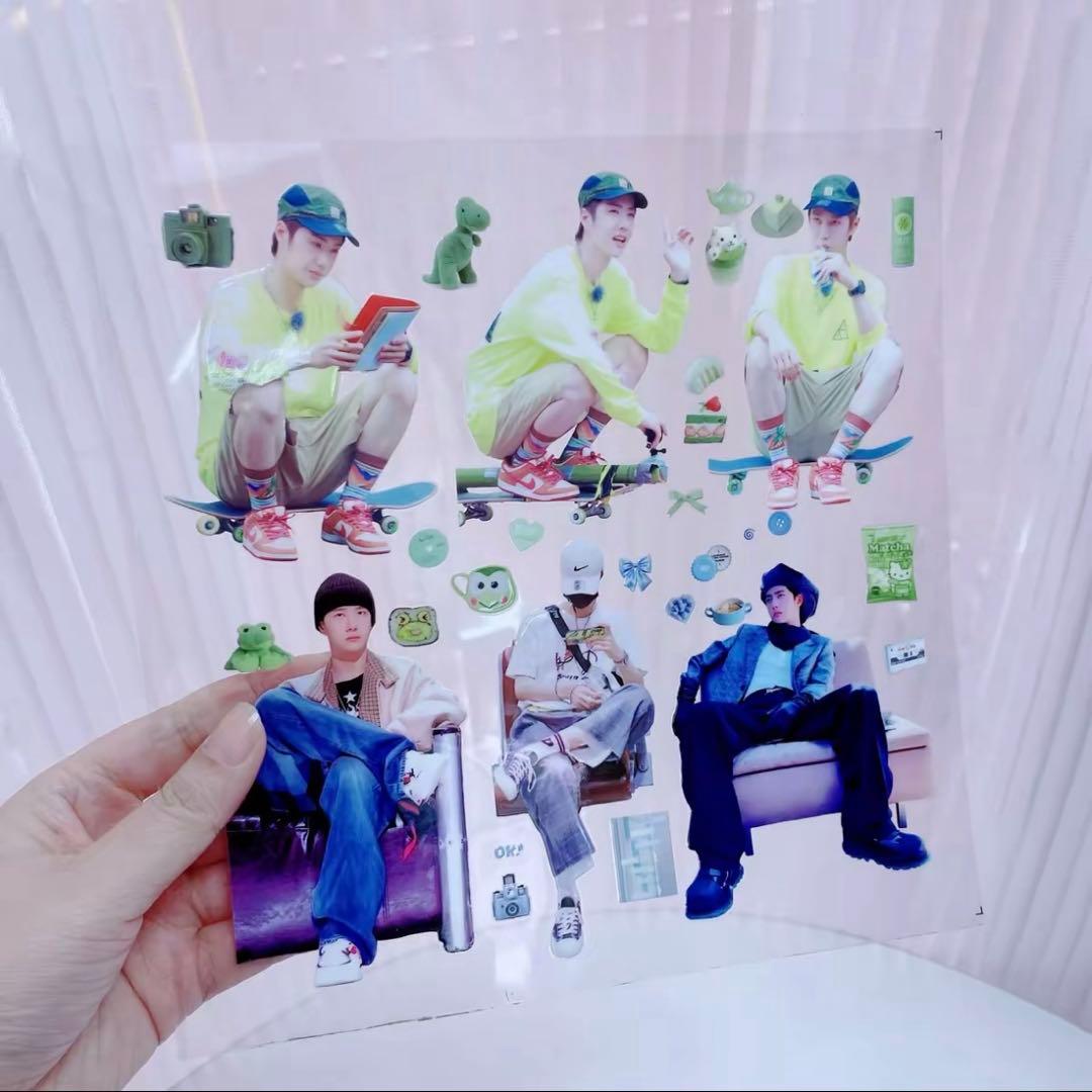 18×25cm 王一博 全身&長い脚が魅力シリーズ 転写耐油防水ステッカー15枚