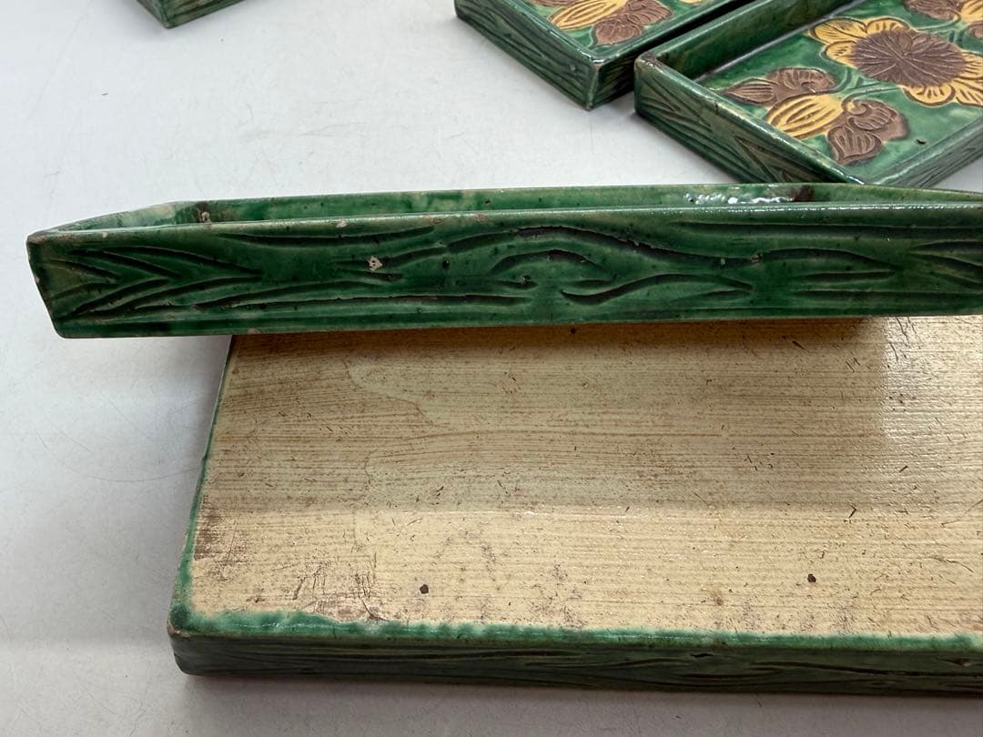 江戸時代　源内焼　角皿5点　三彩　アンティーク　送料込み251214