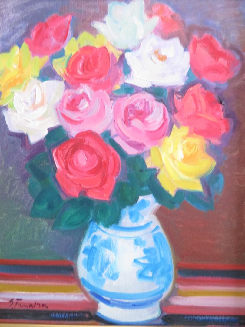 ◆田中繁吉　「薔薇」　油彩　F6号　 創元会理事長　 日展参与 　師:藤島武二◆