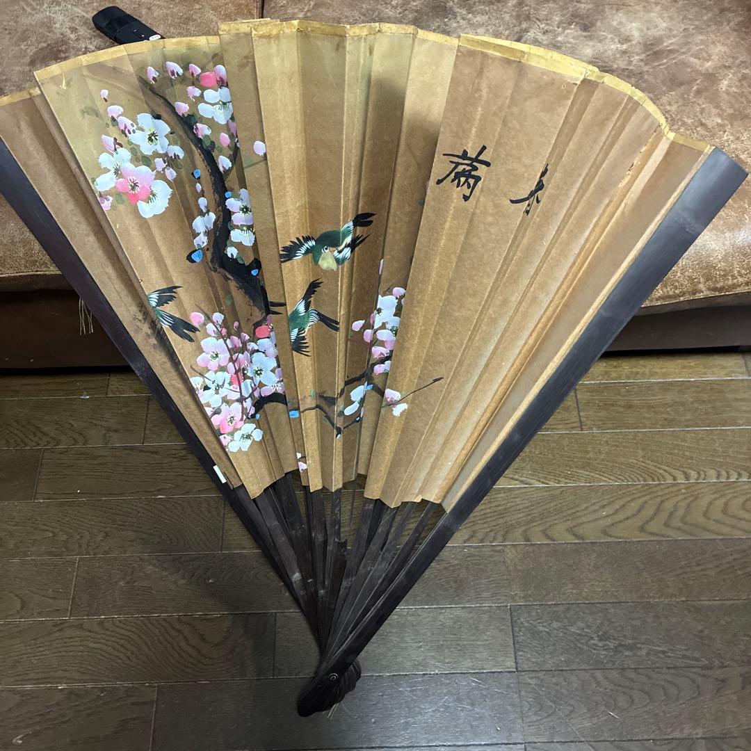 桜と鳥の手描き舞扇子 大きめ