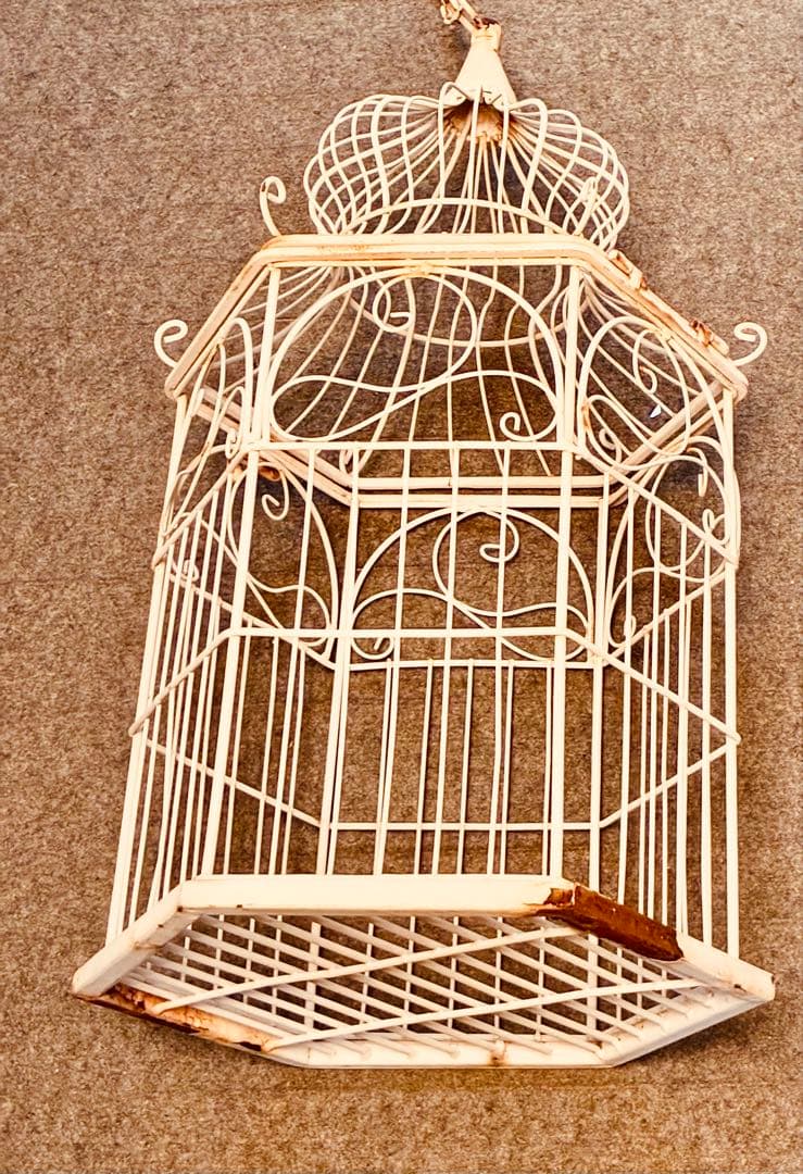 アイアン＊シャビー錆びアンティーク鉄金属エイジング＊アンティーク白い鳥かご