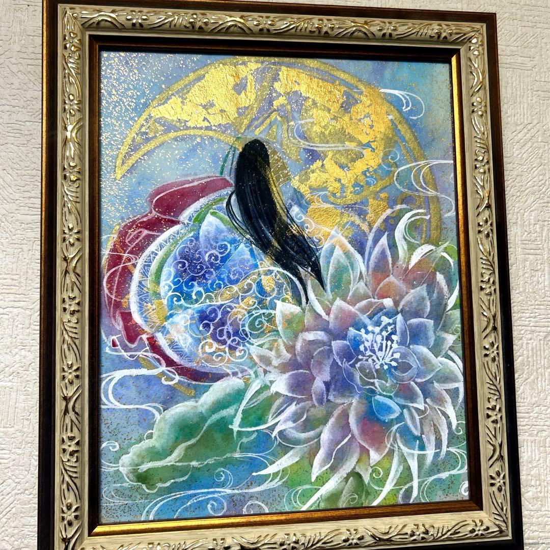 金箔使用 吉祥日本画 「月下美人　月の御殿」
