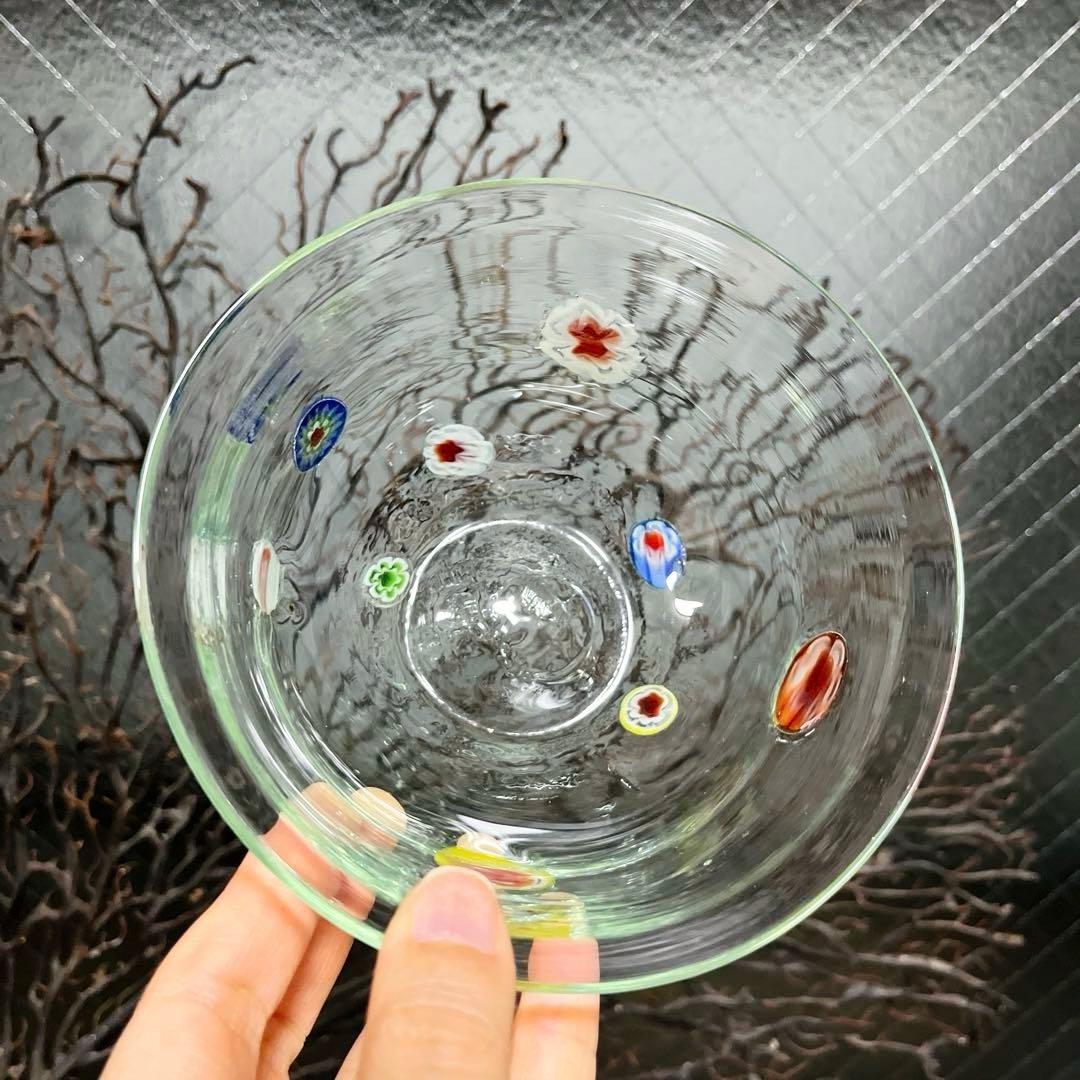 骨董　時代ガラス　超希少　花象嵌　反り口碗型　氷鉢　氷コップ　１客