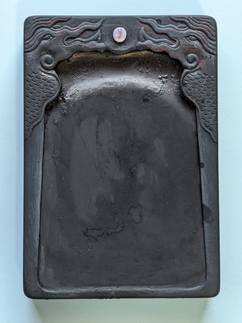 ♦中国硯 古玩 硯蓋 縞黒檀 龍文様硯 文房四宝 古美術品 アンティーク 骨董品
