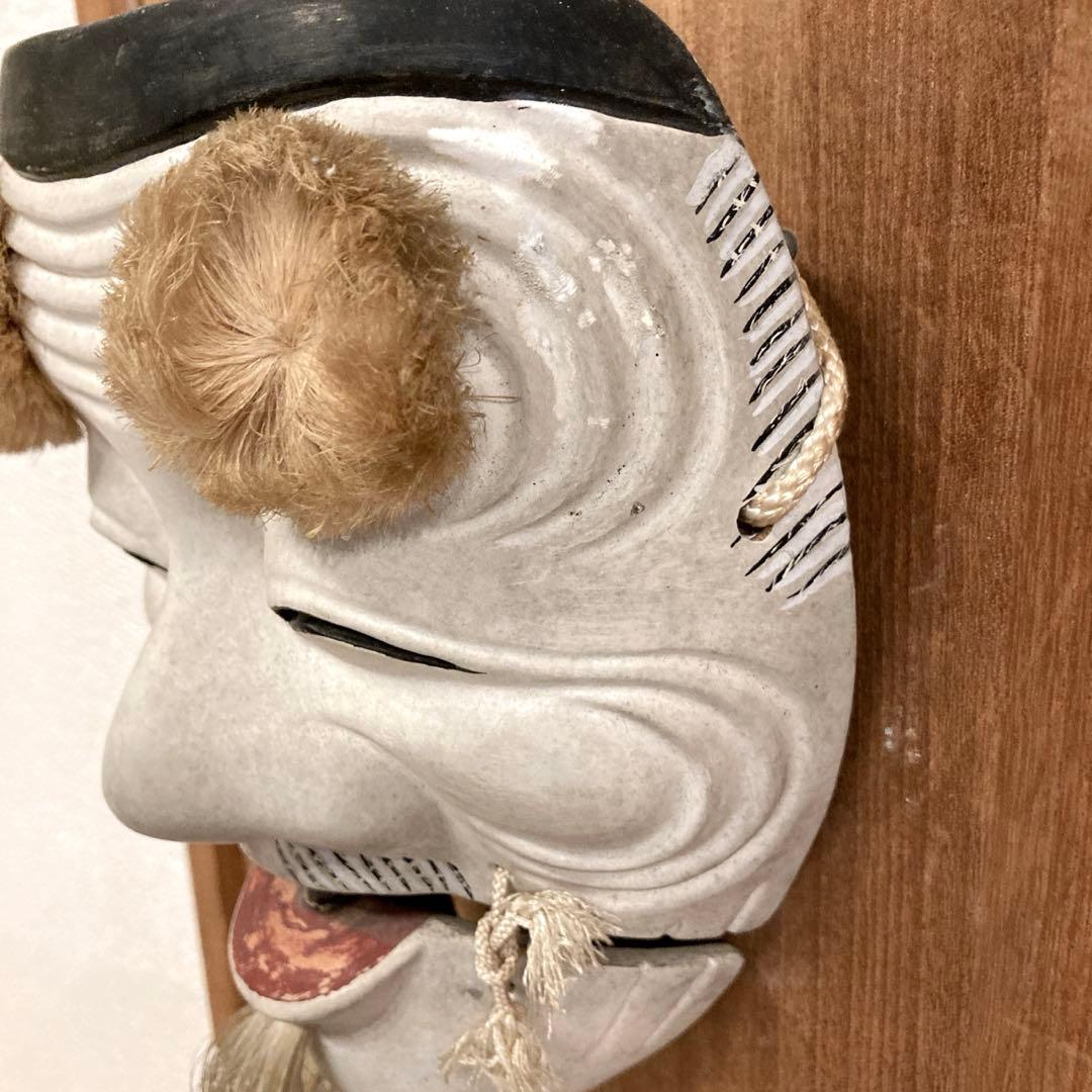 能面　能楽　雅楽　木彫　翁面　板付き　骨董　レトロ　アンティーク