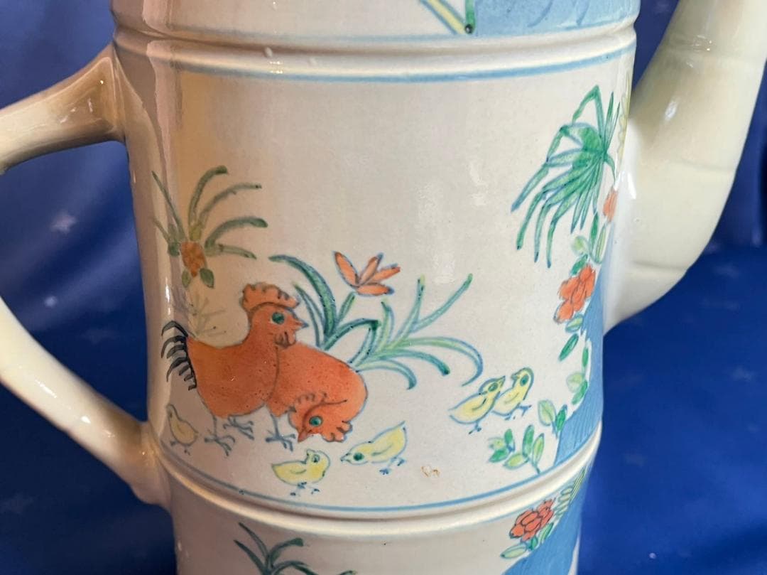 中国古玩 大清乾隆年製 鶏草花紋 茶器 水差し 置物 高さ約26.3cm 時代物