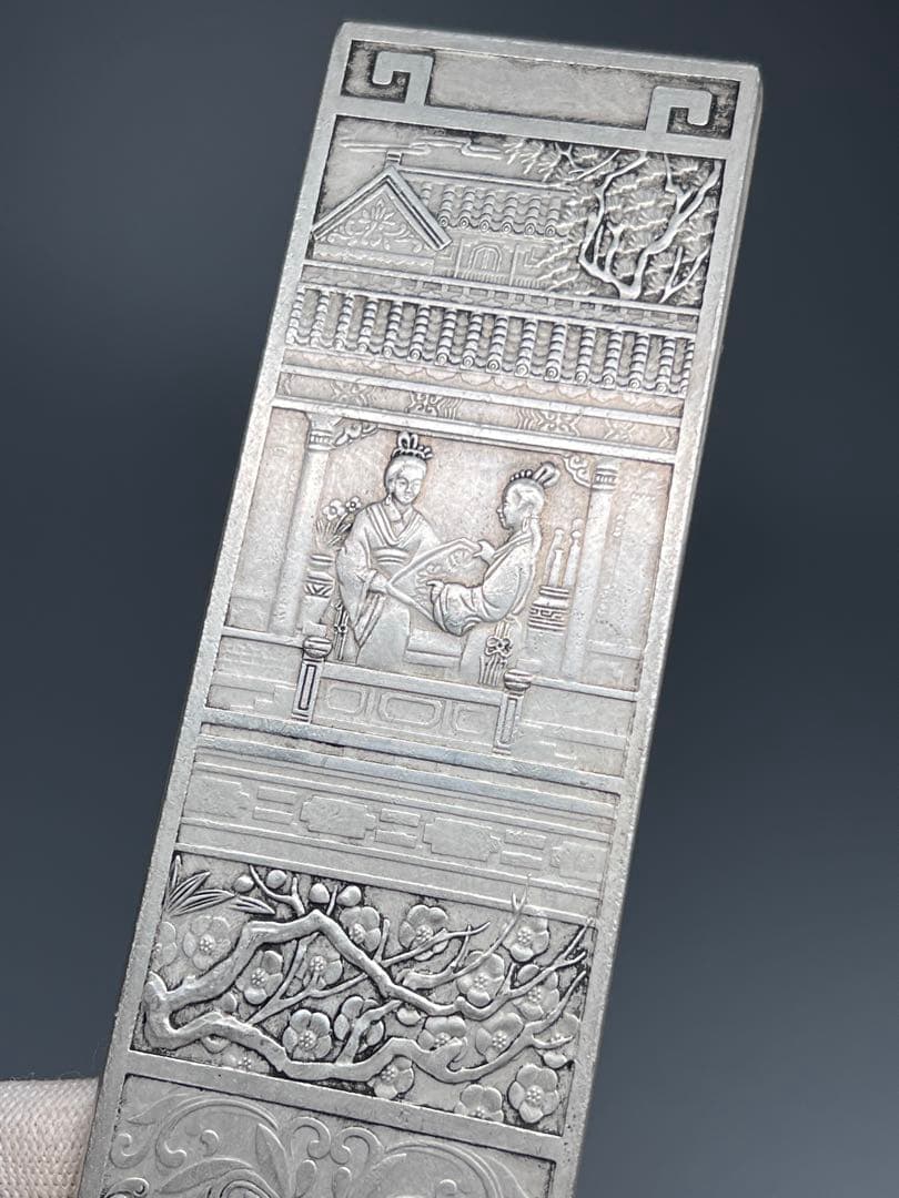 中国美術　琴棋書画4枚セット　文鎮　金属工芸　浮彫　刻印あり　厚重　コレクション