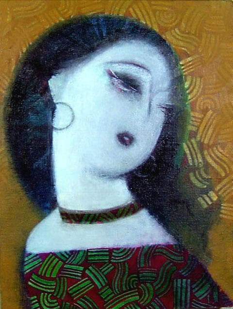 油絵 菅家令子 絵 絵画 インテリア 額付(銀) F4-12023 女性像