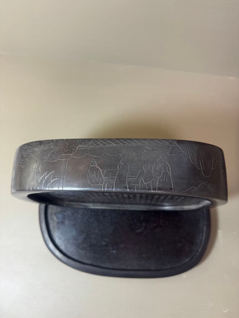 2911 中国古硯　人物文字彫刻　中国骨董　書道具