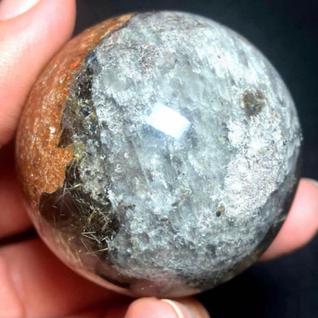 46mm ゴールドルチルクォーツ　丸玉　スフィア　金針水晶