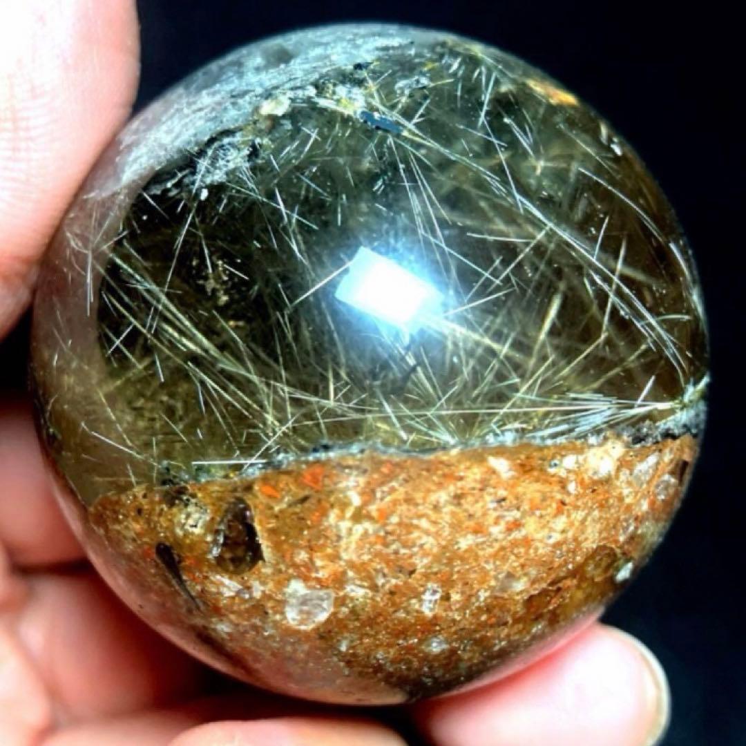 46mm ゴールドルチルクォーツ　丸玉　スフィア　金針水晶