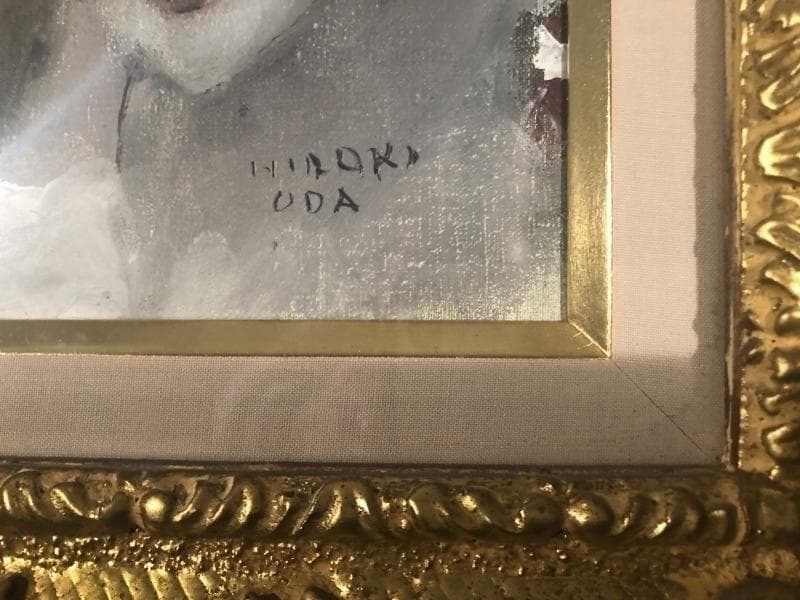 織田広喜(織田廣喜)「少女」油彩 共シール付 額装