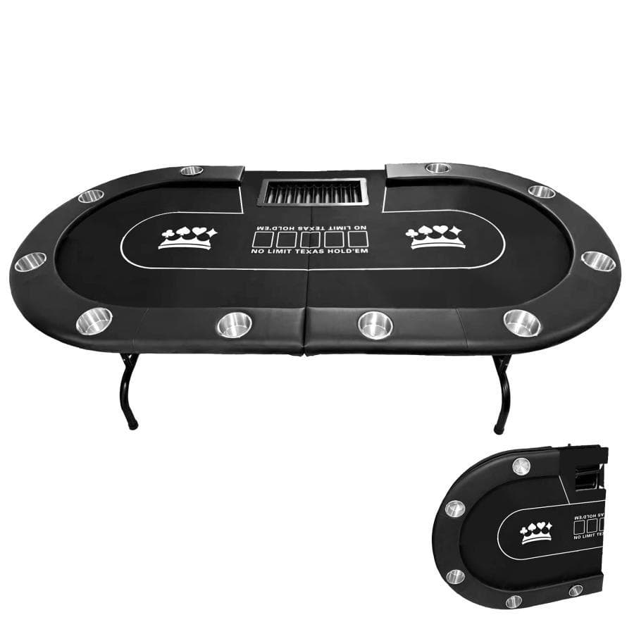 ポーカーテーブル 折りたたみ 10人対応 最大500枚チップラック付（ブラック）