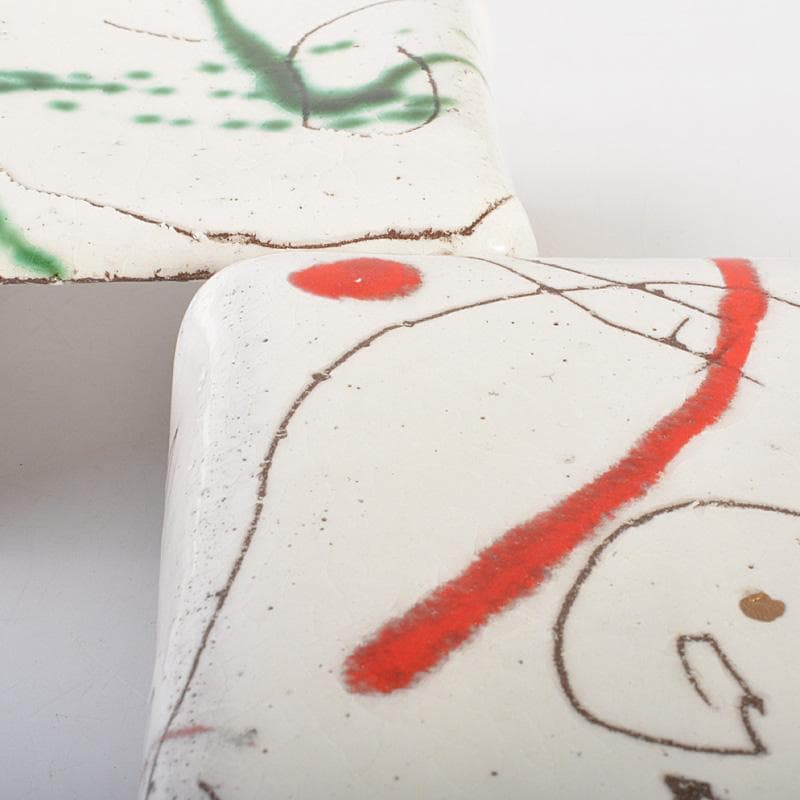 萬古焼　馬酔木窯　森正造　色絵　盃卓　一對　共箱　V　R7428