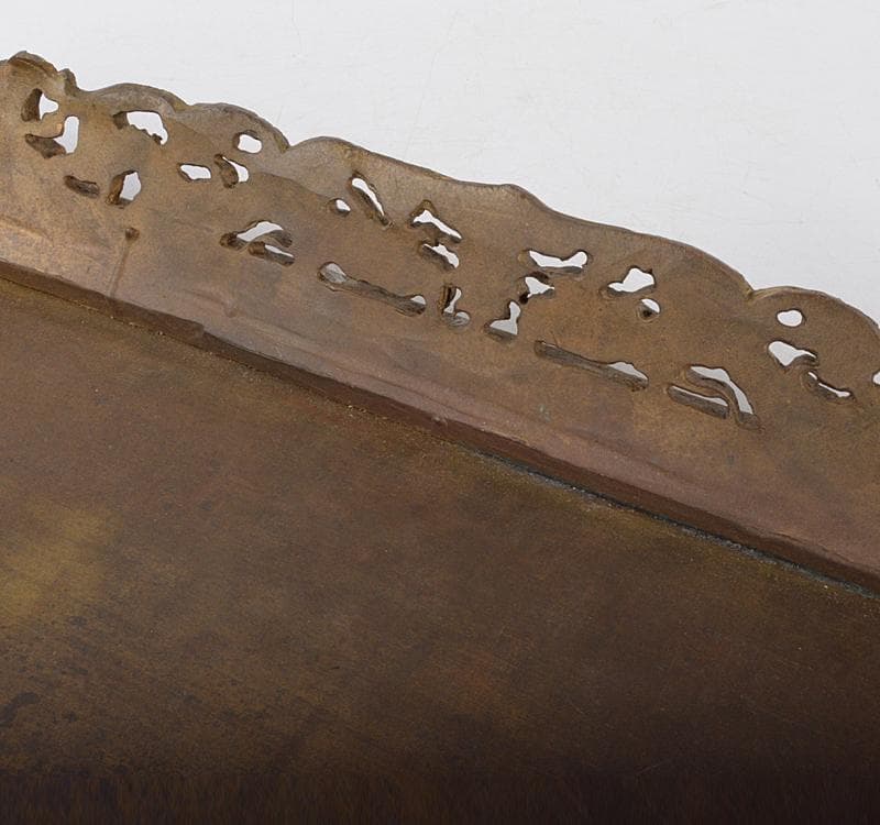 中国　古銅鍍金　龍彫　宣徳銅平卓　重さ約8.82㎏　D　R4443C