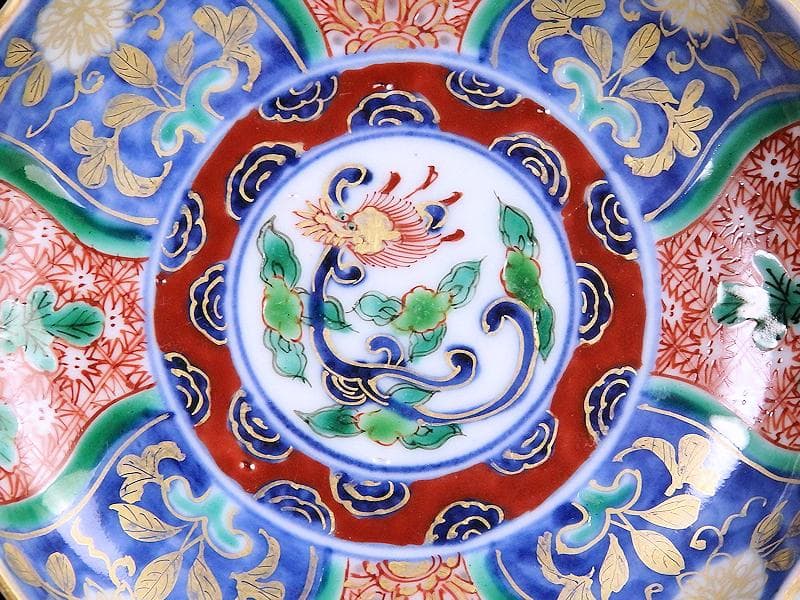 古伊万里　金襴手　団龍紋に花の図　４寸皿　５枚　307AS-fbuu