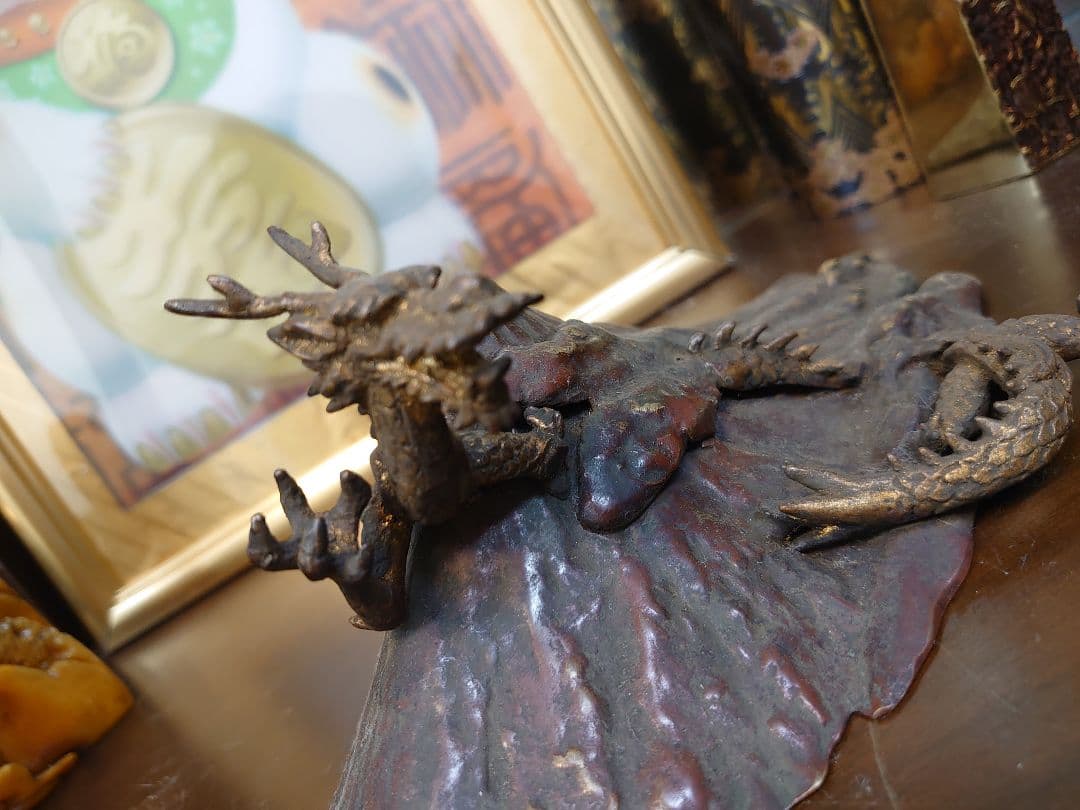 ●開運 龍神 富士龍 【霊峰富士&五本爪皇帝龍】ブロンズ製（真鍮製）【旭峰作】