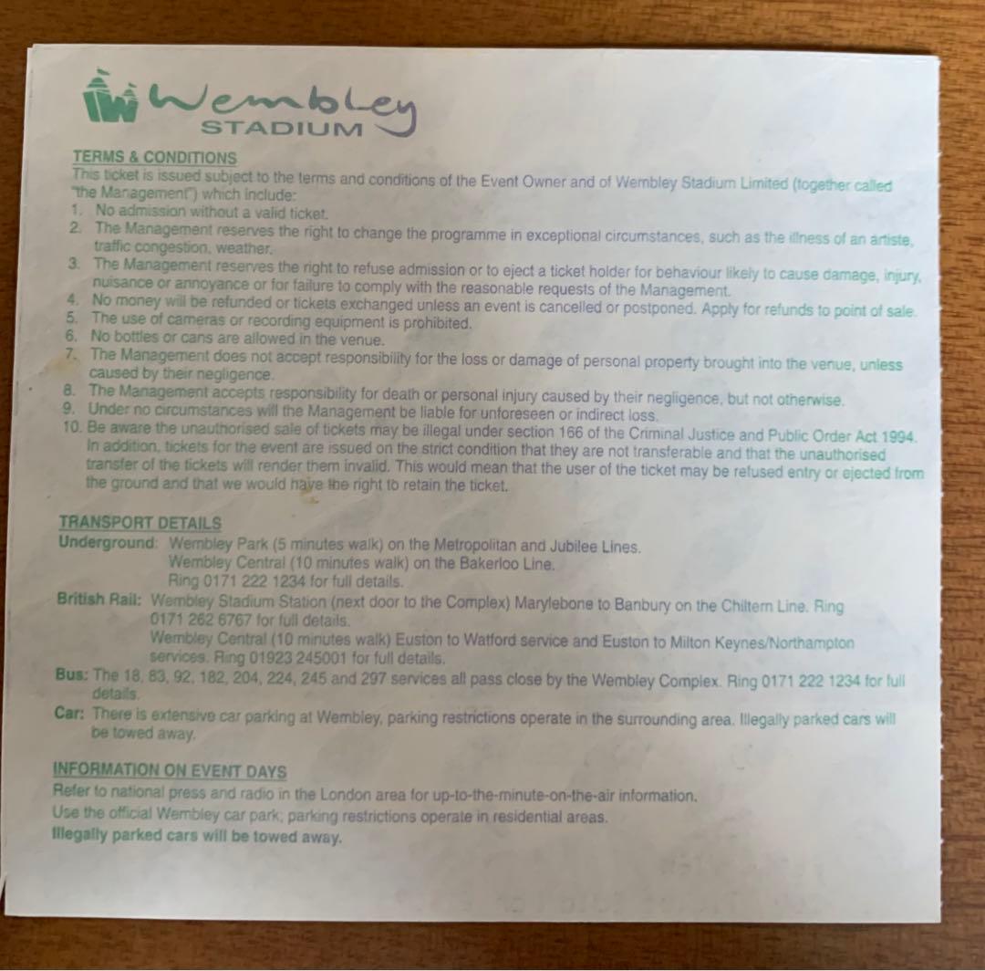 入手不可能'00年10月旧ウェンブリー・ラストマッチ・イングランドvsドイツ半券