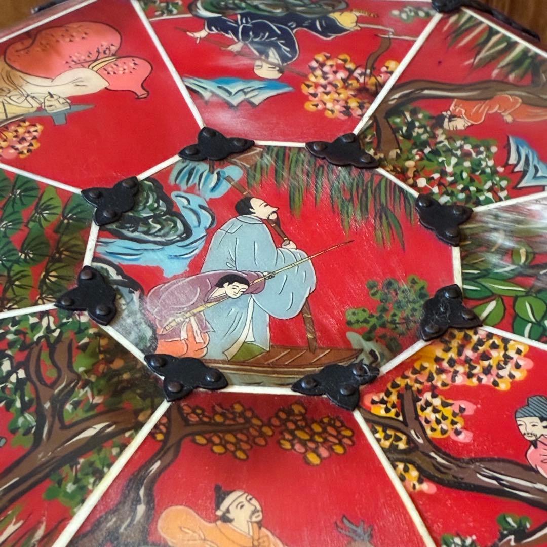 ヴィンテージ 中国　宝石箱　ジュエリーボックス　八角形　レア　赤