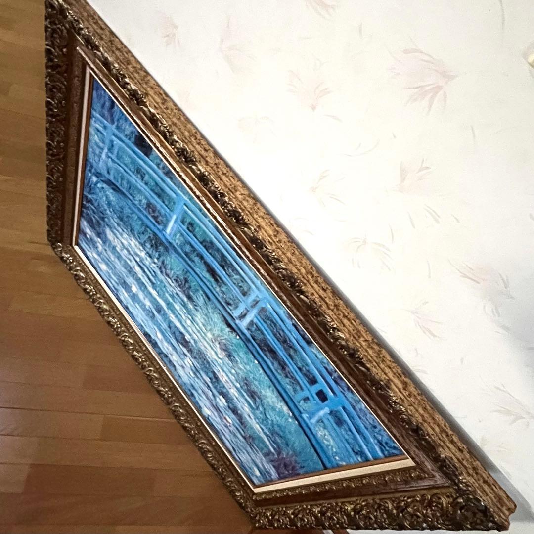 【手描きアクリル画】モネ 睡蓮の池 日本の橋　大型インテリア絵画 額装