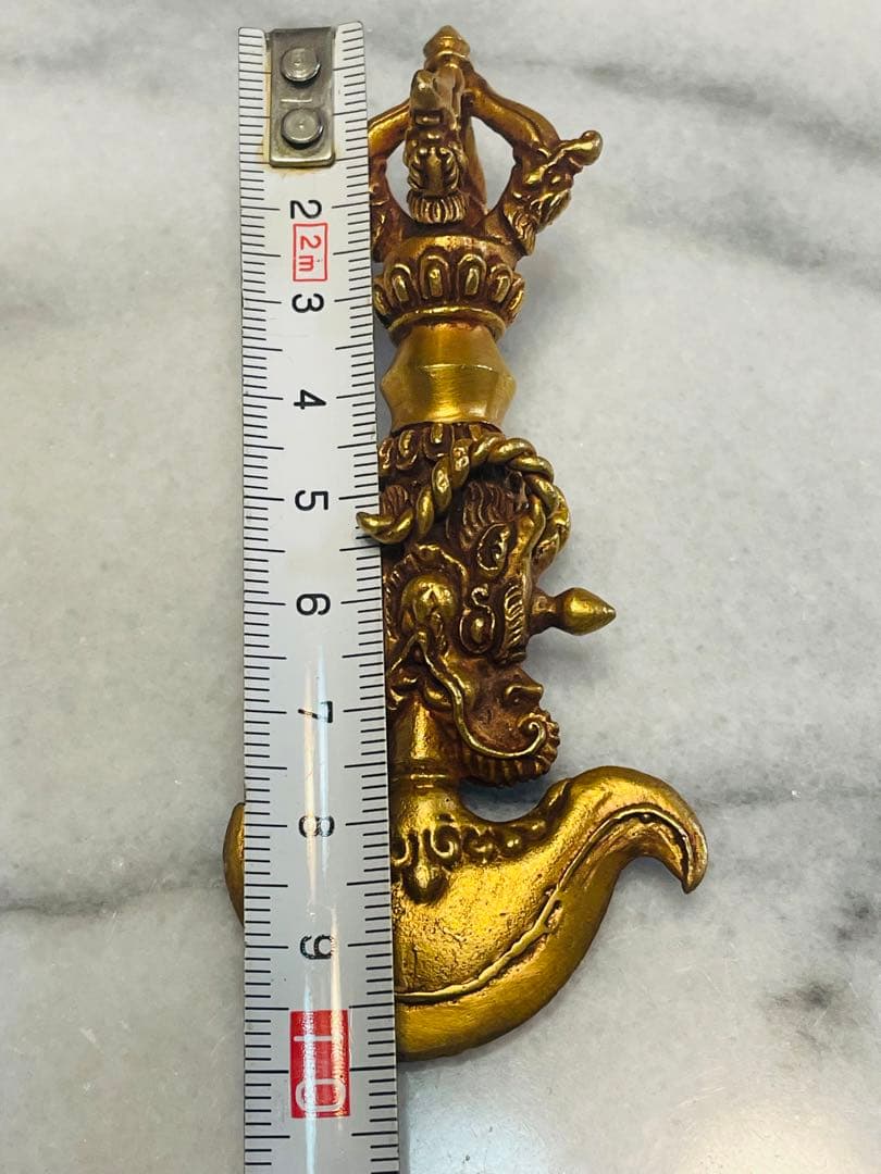 チベット密教　新品 カルタリ刀 10センチ 金メッキ　龍　金剛杵 683