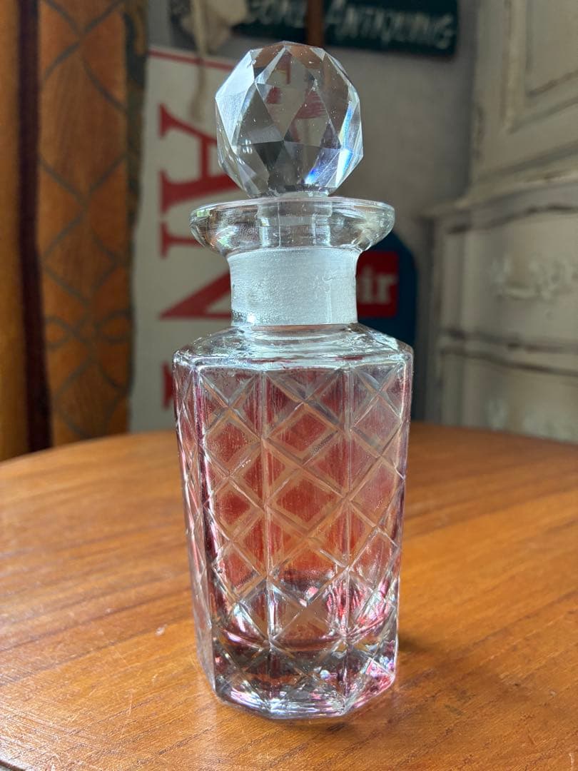 フランス　アンティーク　ガラス　パフューム　ボトル　香水瓶　レッド　ダミエ　レア