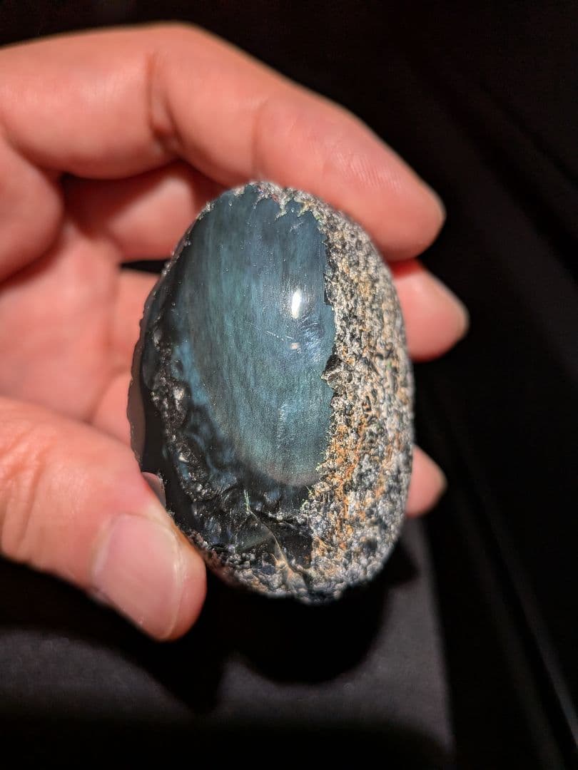研磨面　十勝石玲瓏　ブルー系レインボーオブシディアン