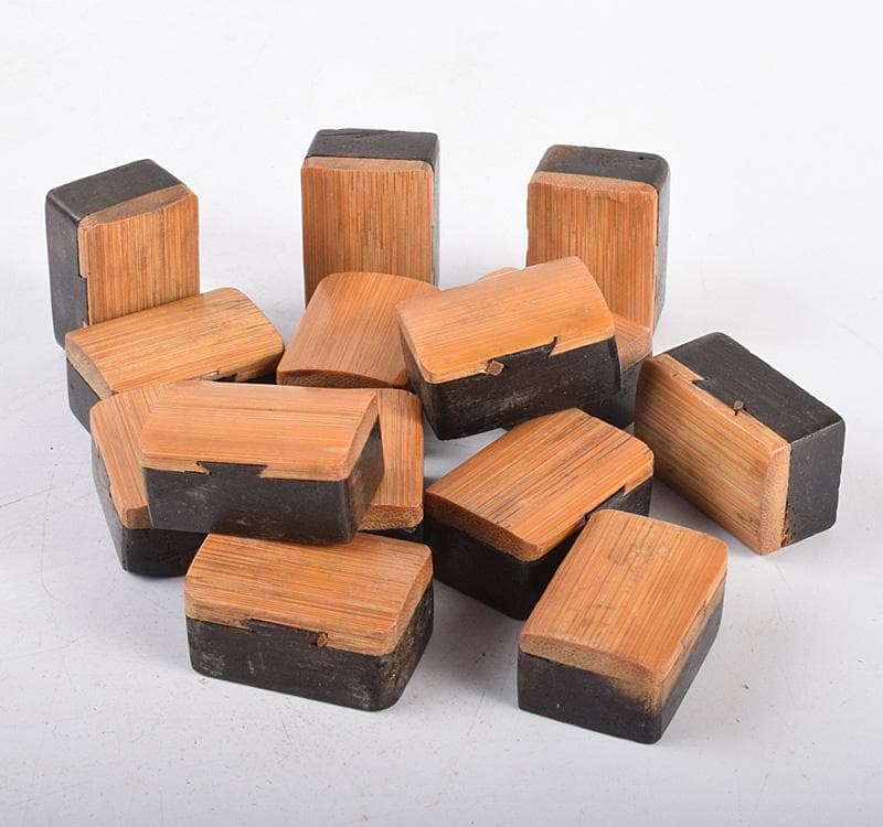 eyeknow74　中国　竹嵌縞黒檀牌背竹牌麻雀牌皮ケース付　M　8695