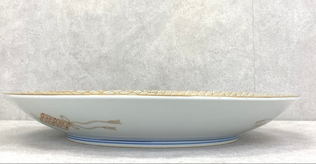 大皿 直径45.5cm 有田 静山作 波鶴 金彩 賀正 正月 飾り皿 皿
