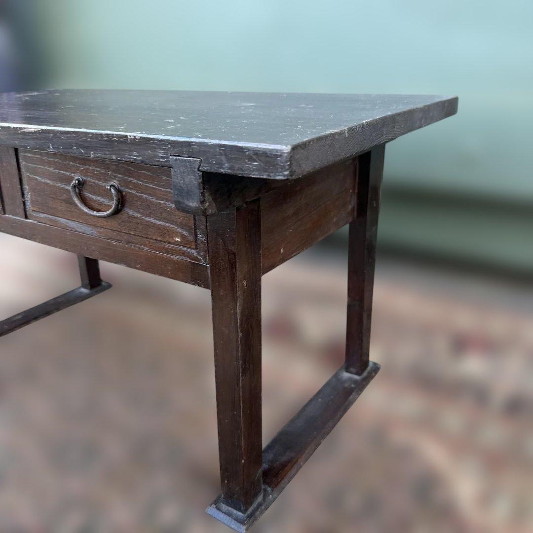 ヴィンテージ木製文机 ダークブラウン 引き出し2つ