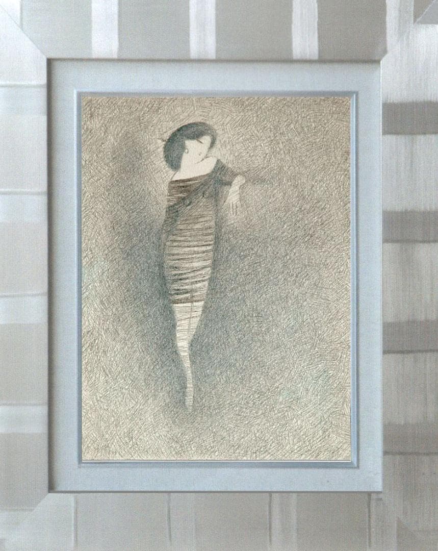 油絵 菅家令子 絵 絵画インテリア額付(青緑＋金色の枠) F3-010111女性