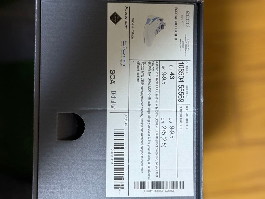 値引き　Ecco ゴルフシューズ BOAシステム ホワイト/ブルー　２６.５cm