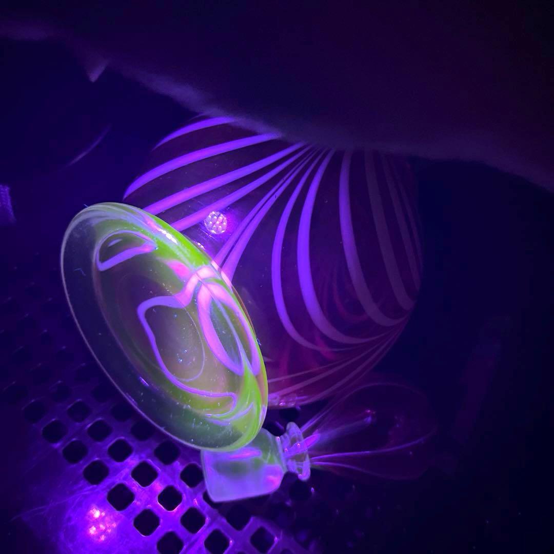 骨董　時代ガラス　希少　金赤ガラス　掻き揚げ紋　カラフェ　酒器　ウランガラス