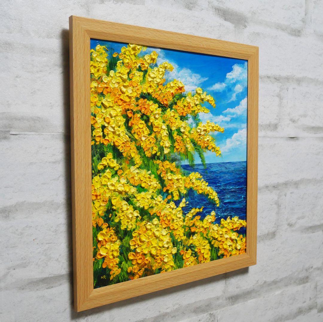 油絵 油彩 油彩画 絵 絵画 【ミモザの海】