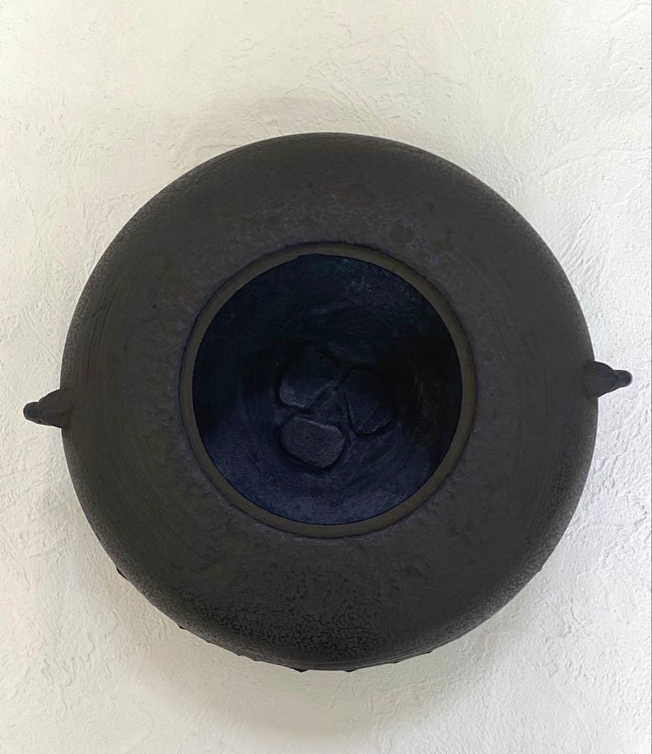美品 茶道具 あじろ鉄 炉釜 焼抜炉用釜 置炉釜 姥口刷毛目釜