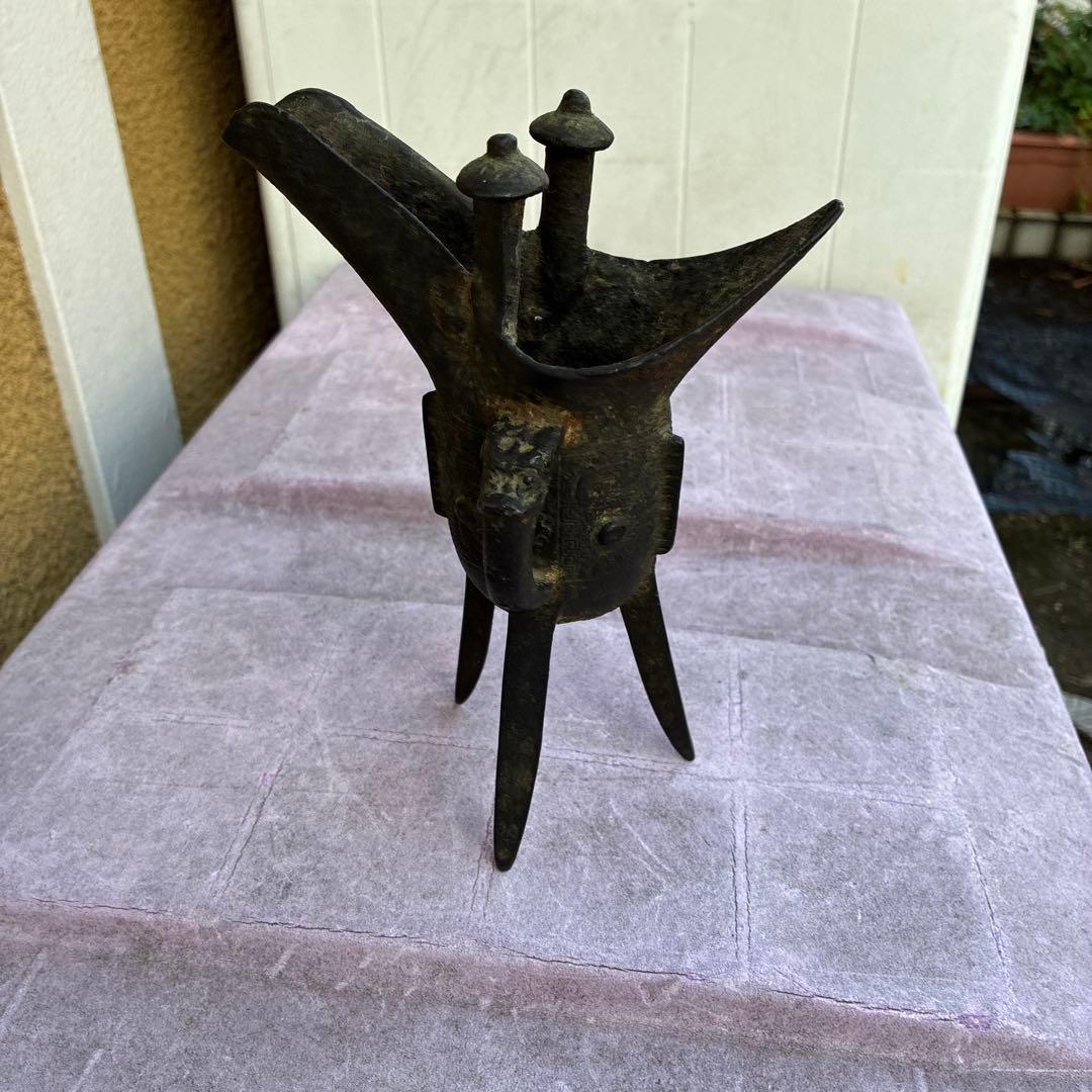 古風な青銅製三脚ワイン容器、ジュエ、宋明朝 三国志覇道　爵杯＆孫堅頭巾