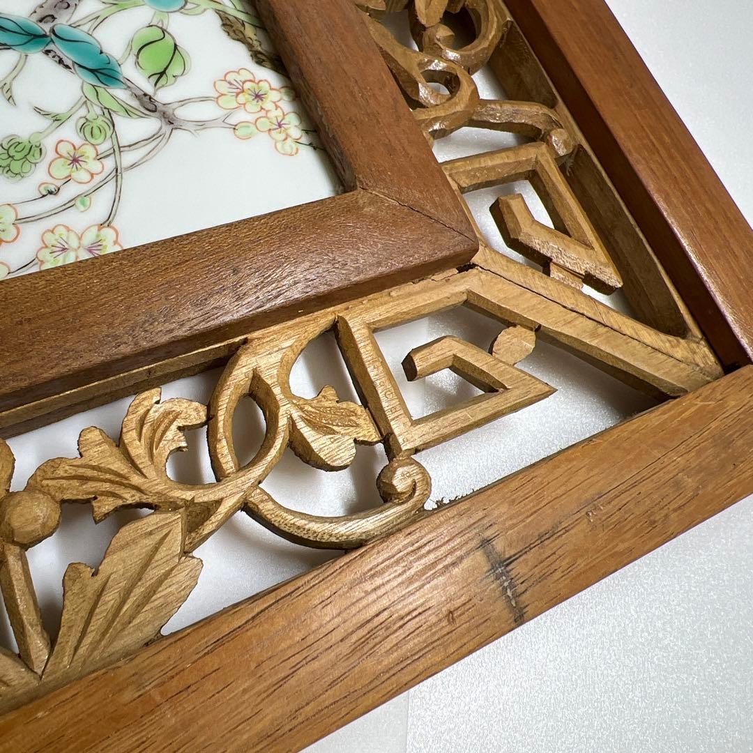 中国美術　粉彩花鳥文陶板画　東Y7-0902⭐︎2Fトヒト