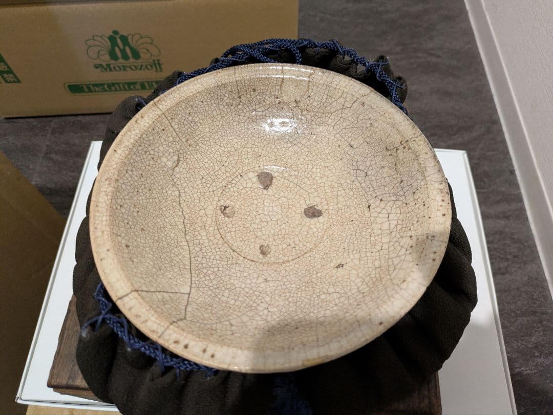 最終値下げ！　時代物　李朝　井戸茶碗　平茶碗　仕覆付　夏茶碗　骨董品　金直し