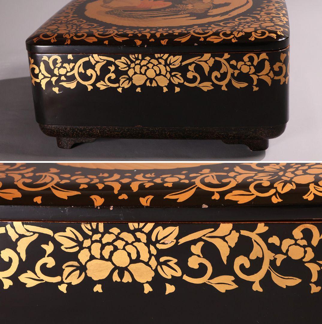 【MA808】時代 加賀蒔絵 桐鳳凰・花唐草 金蒔絵 梨地 饅頭箱 菓子箱 漆芸