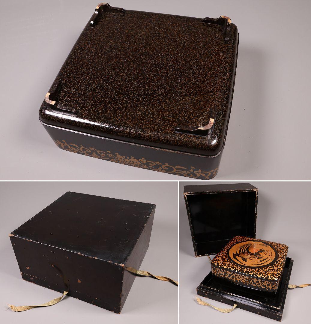 【MA808】時代 加賀蒔絵 桐鳳凰・花唐草 金蒔絵 梨地 饅頭箱 菓子箱 漆芸