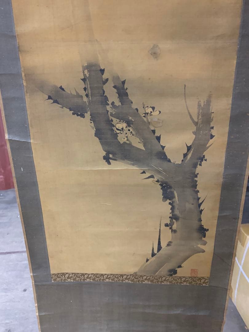 『X6346』沢梅隝 水墨梅画讃 絹本 澤三石 安永元年生まれ 掛軸