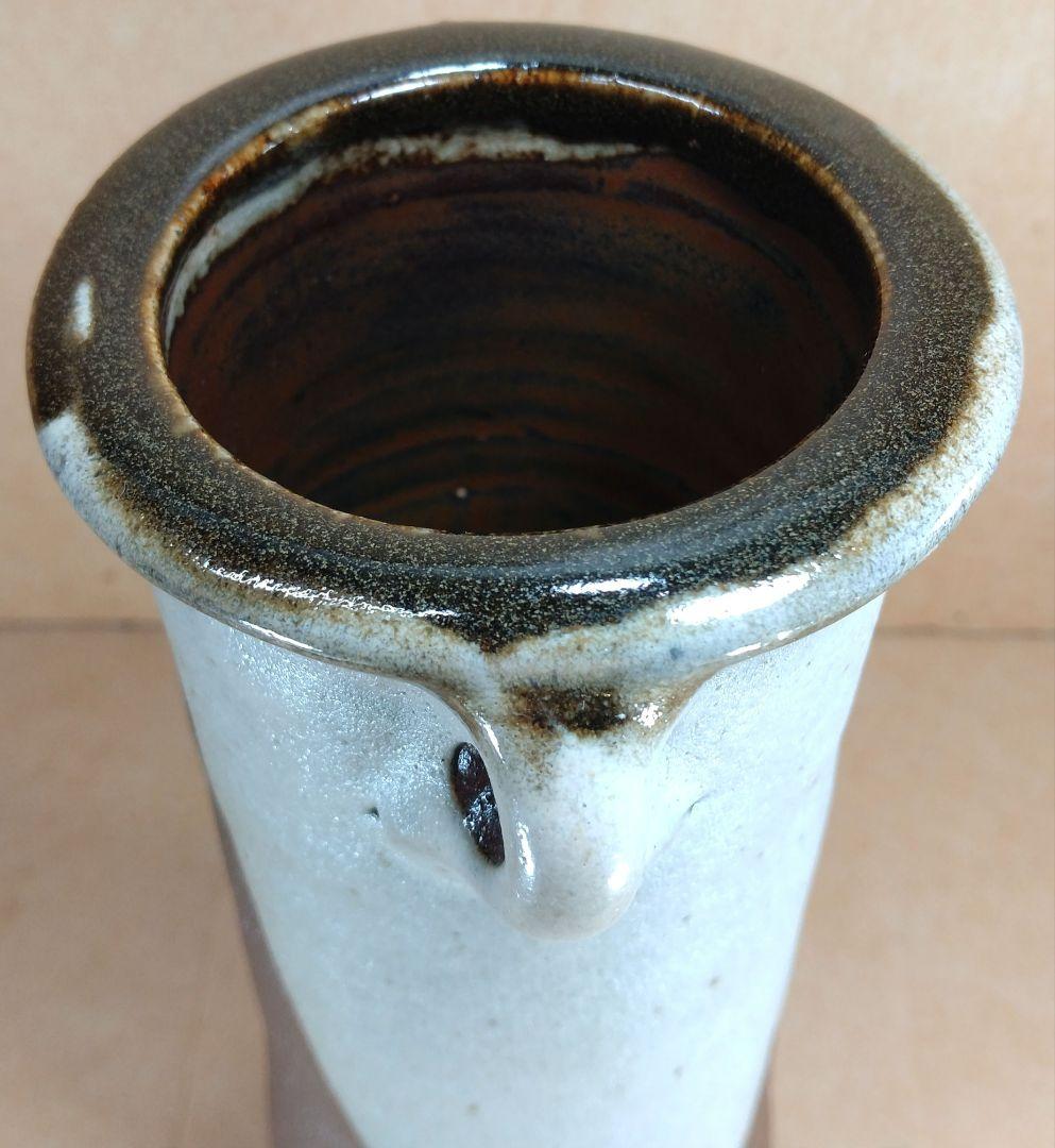 浜田庄司(濱田庄司) 花生(益子焼掛分花瓶) 共箱 益子焼 人間国宝 未使用