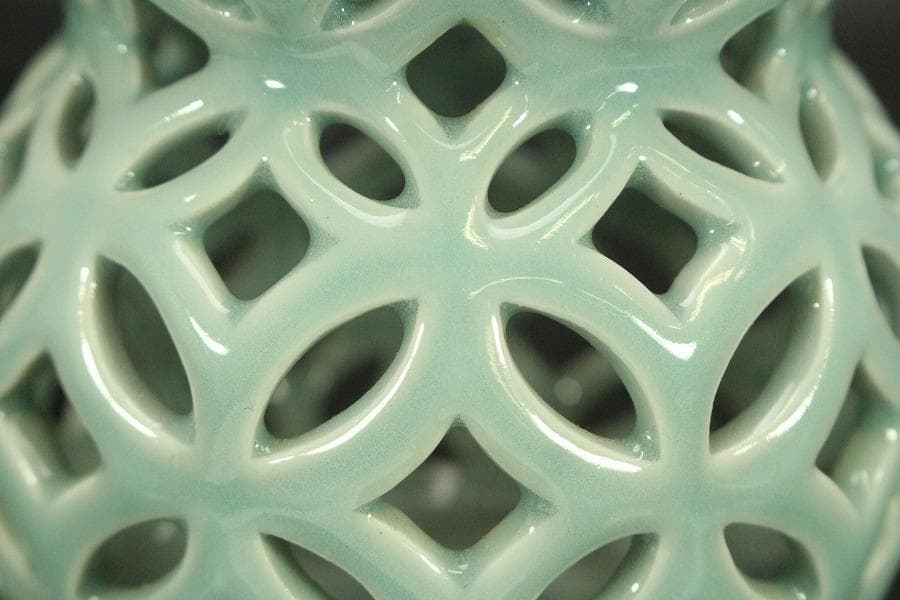 茶道具 青磁 七宝透かし 尺立 平戸悦山作 共箱(A810)