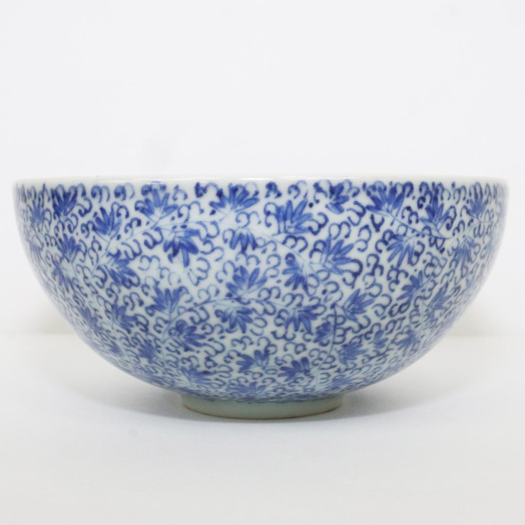 江戸期　古伊万里　染付　花唐草文　3.3寸　茶碗