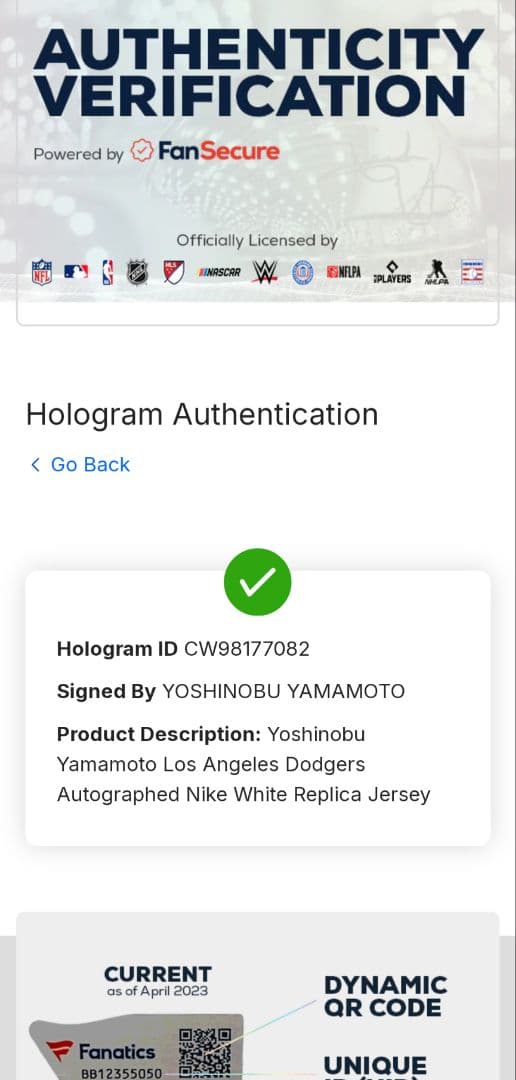 山本由伸 直筆サイン ユニフォーム ドジャース　ファナティック