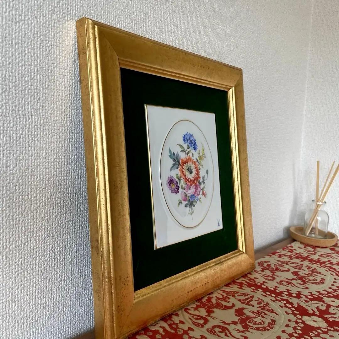 ＊額装五つ花＊額装３４cm×３１cm・画１８cm×１５cm・Meissen・美品