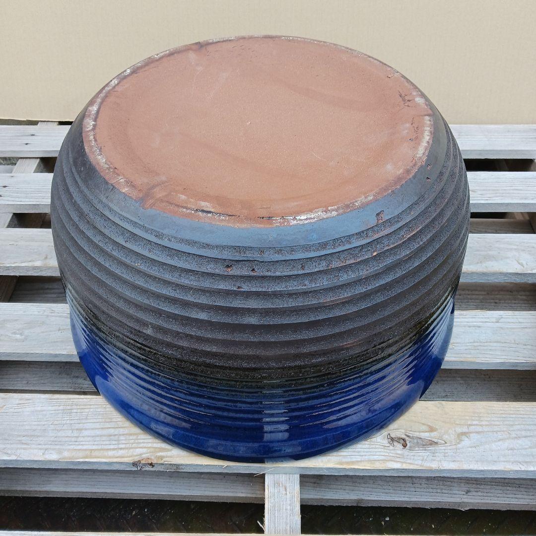 新品　∅50特大　陶器　睡蓮鉢　手造り　メダカ鉢　難有　ラピスブルー　青　LDB