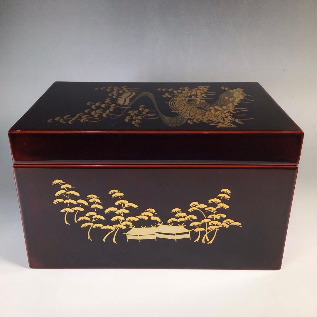 Ｎ８７２　茶箱　『溜塗』『松橋蒔絵』『黄交趾茶器三点揃』　紙箱　茶道具